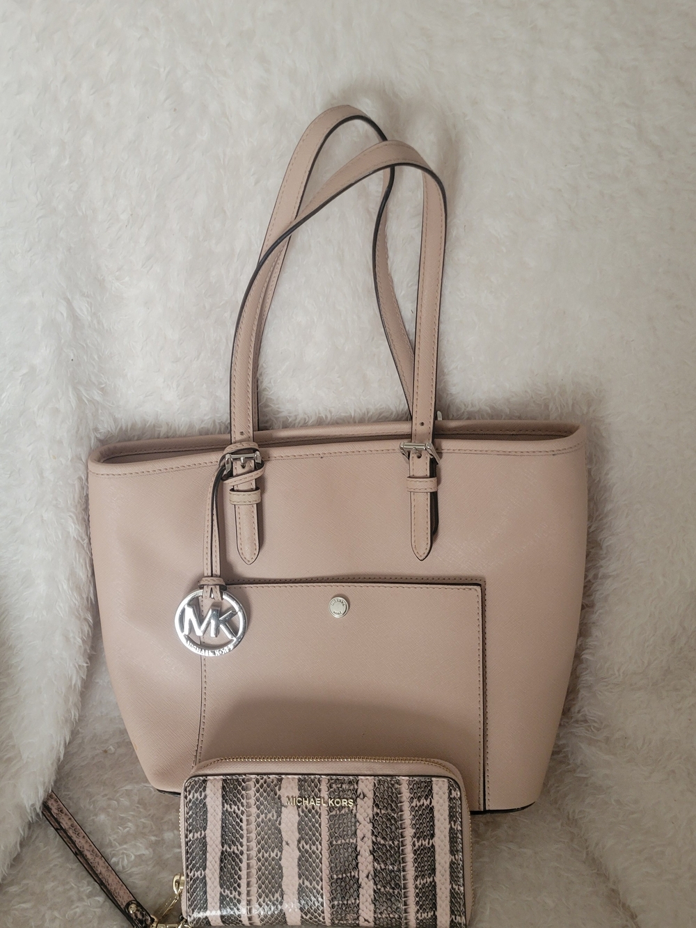Michael Kors Neutral Pink Blush Leather Tote with Matching Wallet